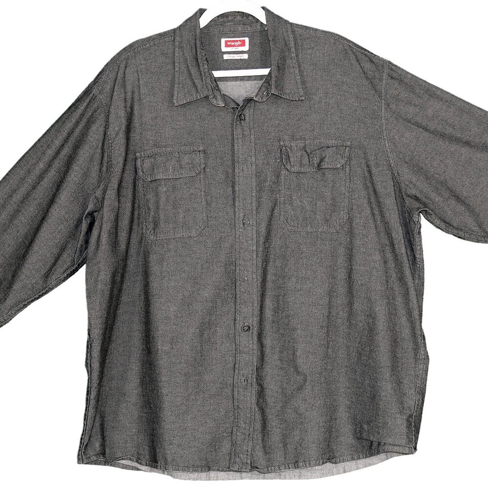Wrangler Flex for Comfort Button Down Double Pocket Long Sleeve Shirt Gray